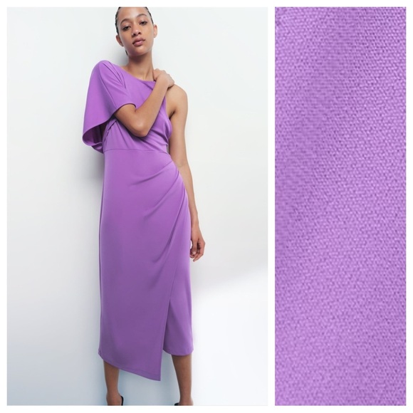 NWT. Zara Light Lilac Draped Asymmetrical Open Back Midi Dress. Size S. - Picture 1 of 13